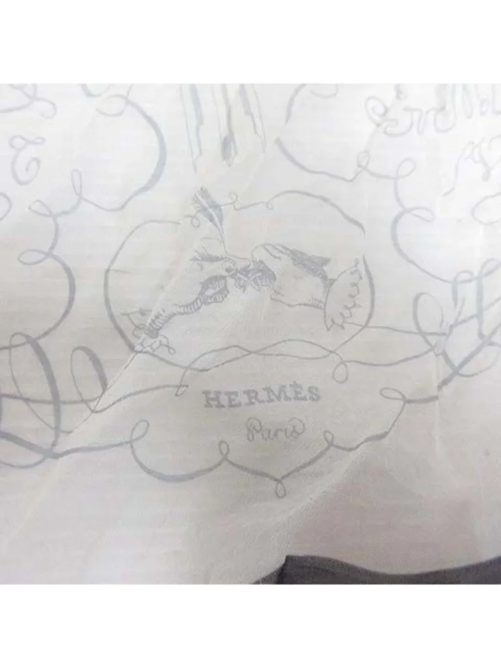 Hermes Gavroche 45 Book of Art L'art D'ecrire Silk Scarf Off White See Through
